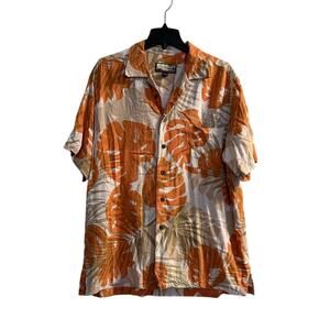 HAVANA Jack's cafe button down short sleeve  cream leaves print mens sz l